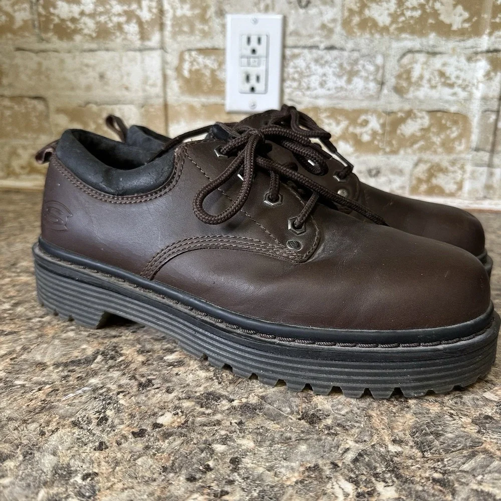 SKECHERS Men's 6618 Tom Cats Brown Leather Lace-Up Utility Work Oxfords Size 9